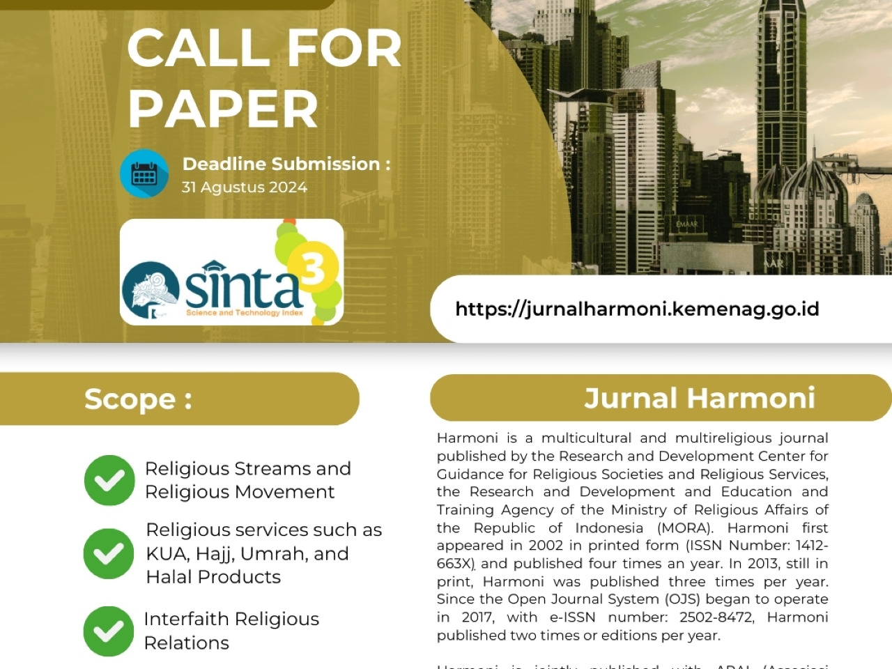 Call for Papers: Jurnal Harmoni Vol. 23 No. 2 Tahun 2024